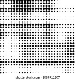 Abstract grunge grid polka dot halftone background pattern. Spotted black and white vector line illustration
