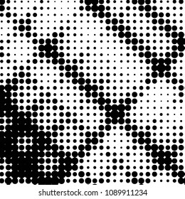 Abstract grunge grid polka dot halftone background pattern. Spotted black and white vector line illustration
