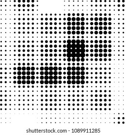 Abstract grunge grid polka dot halftone background pattern. Spotted black and white vector line illustration
