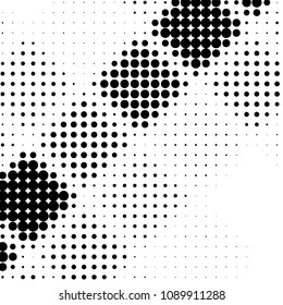 Abstract grunge grid polka dot halftone background pattern. Spotted black and white vector line illustration
