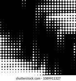 Abstract grunge grid polka dot halftone background pattern. Spotted black and white vector line illustration
