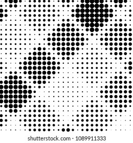 Abstract grunge grid polka dot halftone background pattern. Spotted black and white vector line illustration
