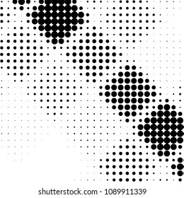 Abstract grunge grid polka dot halftone background pattern. Spotted black and white vector line illustration
