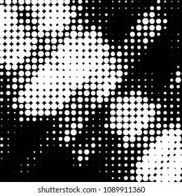 Abstract grunge grid polka dot halftone background pattern. Spotted black and white vector line illustration
