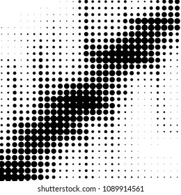 Abstract grunge grid polka dot halftone background pattern. Spotted black and white vector line illustration
