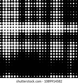 Abstract grunge grid polka dot halftone background pattern. Spotted black and white vector line illustration
