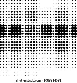 Abstract grunge grid polka dot halftone background pattern. Spotted black and white vector line illustration
