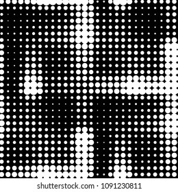 Abstract grunge grid polka dot halftone background pattern. Spotted black and white vector line illustration
