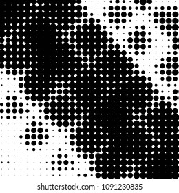 Abstract grunge grid polka dot halftone background pattern. Spotted black and white vector line illustration
