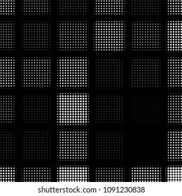 Abstract grunge grid polka dot halftone background pattern. Spotted black and white vector line illustration
