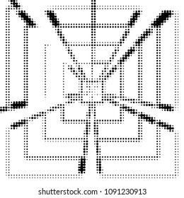 Abstract grunge grid polka dot halftone background pattern. Spotted black and white vector line illustration
