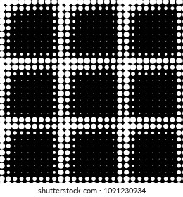 Abstract grunge grid polka dot halftone background pattern. Spotted black and white vector line illustration
