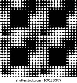 Abstract grunge grid polka dot halftone background pattern. Spotted black and white vector line illustration
