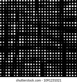 Abstract grunge grid polka dot halftone background pattern. Spotted black and white vector line illustration
