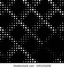 Abstract grunge grid polka dot halftone background pattern. Spotted black and white vector line illustration
