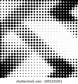 Abstract grunge grid polka dot halftone background pattern. Spotted black and white vector line illustration
