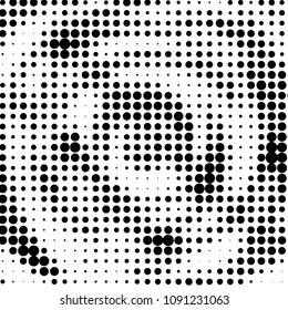 Abstract grunge grid polka dot halftone background pattern. Spotted black and white vector line illustration
