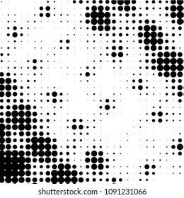 Abstract grunge grid polka dot halftone background pattern. Spotted black and white vector line illustration
