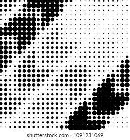 Abstract grunge grid polka dot halftone background pattern. Spotted black and white vector line illustration
