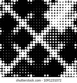 Abstract grunge grid polka dot halftone background pattern. Spotted black and white vector line illustration
