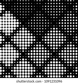 Abstract grunge grid polka dot halftone background pattern. Spotted black and white vector line illustration
