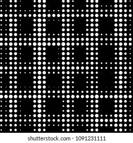 Abstract grunge grid polka dot halftone background pattern. Spotted black and white vector line illustration
