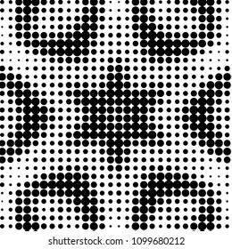 Abstract grunge grid polka dot halftone background pattern. Spotted black and white vector line illustration
