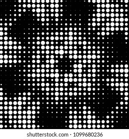 Abstract grunge grid polka dot halftone background pattern. Spotted black and white vector line illustration
