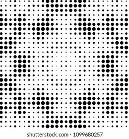 Abstract grunge grid polka dot halftone background pattern. Spotted black and white vector line illustration

