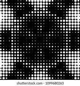 Abstract grunge grid polka dot halftone background pattern. Spotted black and white vector line illustration
