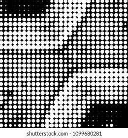 Abstract grunge grid polka dot halftone background pattern. Spotted black and white vector line illustration
