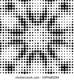 Abstract grunge grid polka dot halftone background pattern. Spotted black and white vector line illustration
