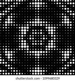 Abstract grunge grid polka dot halftone background pattern. Spotted black and white vector line illustration
