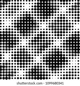 Abstract grunge grid polka dot halftone background pattern. Spotted black and white vector line illustration
