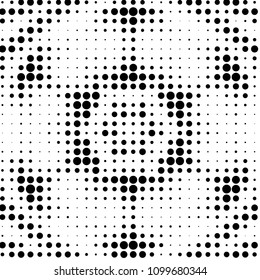 Abstract grunge grid polka dot halftone background pattern. Spotted black and white vector line illustration
