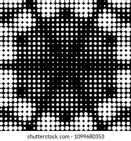 Abstract grunge grid polka dot halftone background pattern. Spotted black and white vector line illustration

