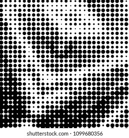Abstract grunge grid polka dot halftone background pattern. Spotted black and white vector line illustration
