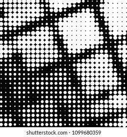 Abstract grunge grid polka dot halftone background pattern. Spotted black and white vector line illustration
