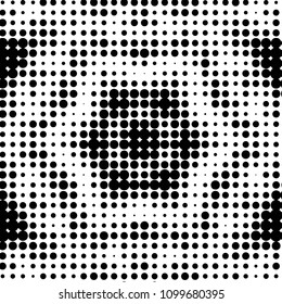Abstract grunge grid polka dot halftone background pattern. Spotted black and white vector line illustration
