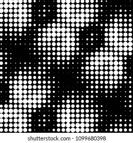 Abstract grunge grid polka dot halftone background pattern. Spotted black and white vector line illustration
