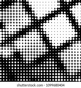 Abstract grunge grid polka dot halftone background pattern. Spotted black and white vector line illustration
