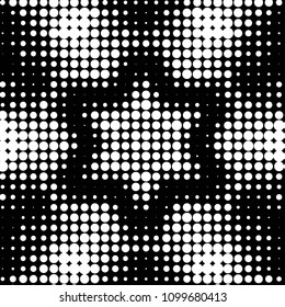 Abstract grunge grid polka dot halftone background pattern. Spotted black and white vector line illustration
