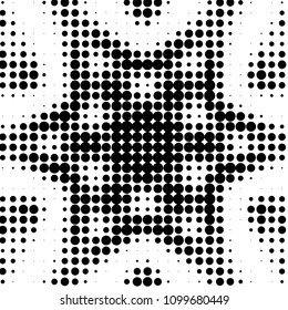 Abstract grunge grid polka dot halftone background pattern. Spotted black and white vector line illustration
