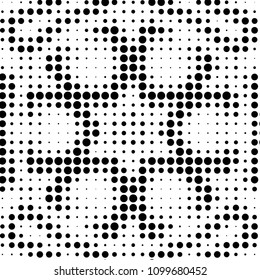 Abstract grunge grid polka dot halftone background pattern. Spotted black and white vector line illustration
