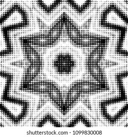 Abstract grunge grid polka dot halftone background pattern. Spotted black and white vector line illustration
