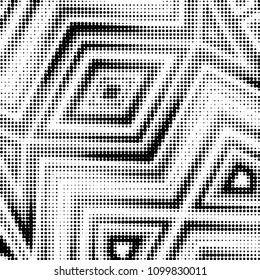 Abstract grunge grid polka dot halftone background pattern. Spotted black and white vector line illustration
