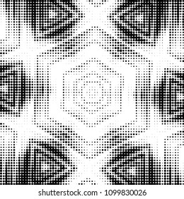 Abstract grunge grid polka dot halftone background pattern. Spotted black and white vector line illustration
