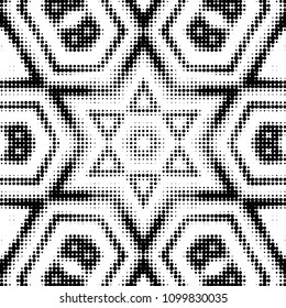 Abstract grunge grid polka dot halftone background pattern. Spotted black and white vector line illustration
