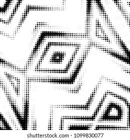 Abstract grunge grid polka dot halftone background pattern. Spotted black and white vector line illustration
