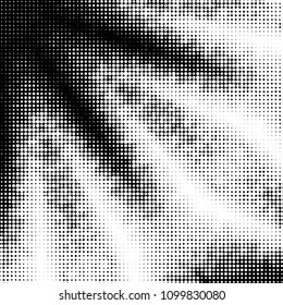 Abstract grunge grid polka dot halftone background pattern. Spotted black and white vector line illustration
